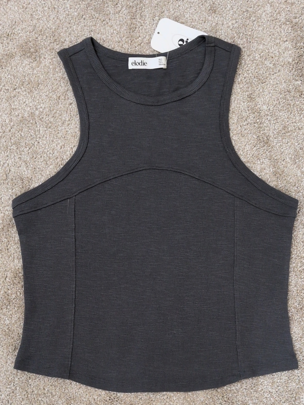 Elodie Dark Gray Ribbed Tank Top - Sz XL